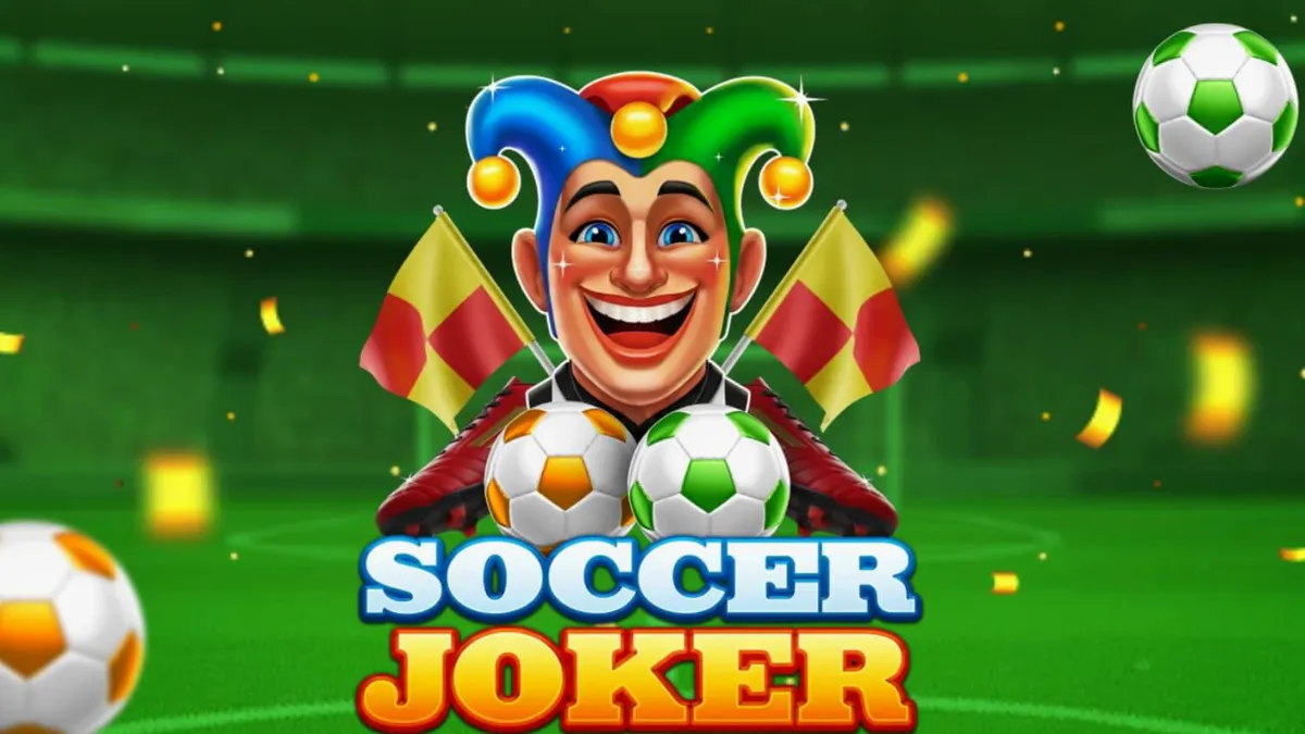 Interface do slot Soccer Joker com elementos de futebol e neon